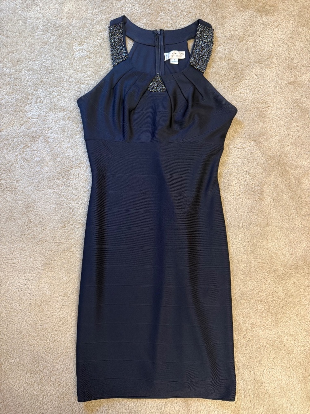 Jackie Jon New York Navy Beaded Bandage Cocktail Dress Size 8